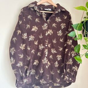 Cherokee Brown Leaf Pattern Fleece Shacket